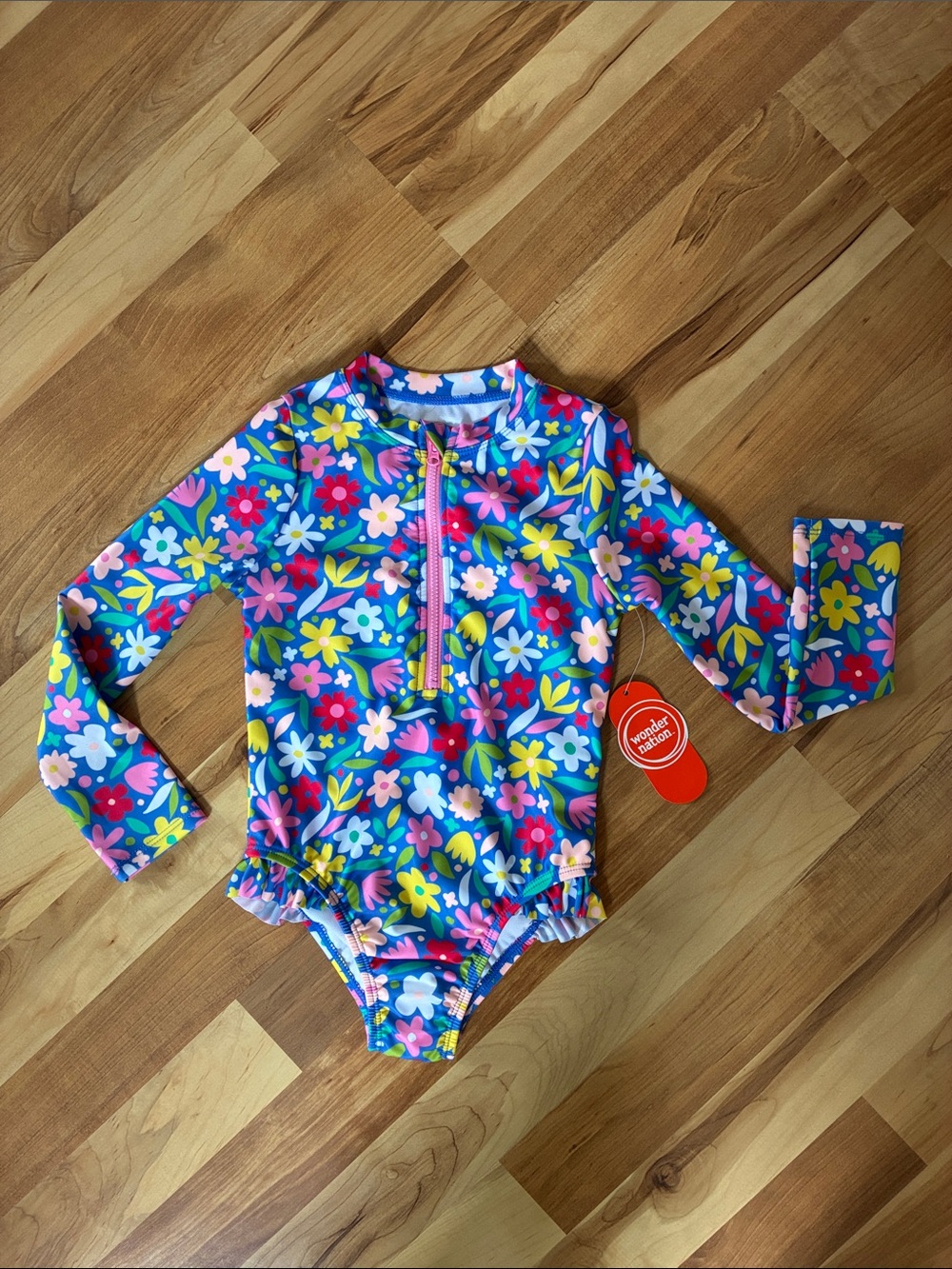 Wonder Nation Long Sleeve Rash Guard Floral Swimsuit - Girls Size 5T